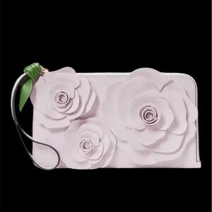 Kate Spade Flora Flower Medium L-Zip Wristlet Floral Embellished Clutch